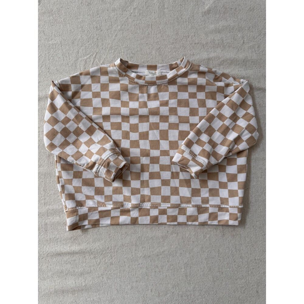 Tullabee by Altar'd State Checkered Sweatshirt 3T - Neutral Tan/Cream